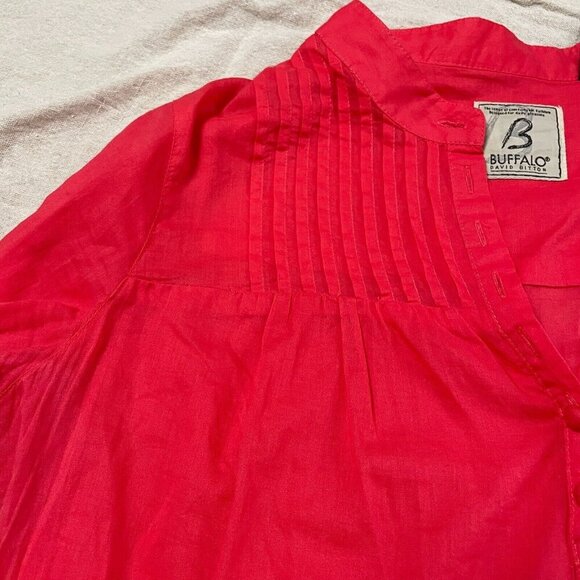 Buffalo David Bitton Pintuck Peasant Tunic Blouse Women M Red Bishop Boho Dainty - Picture 4 of 11